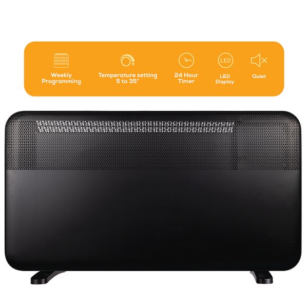 TCP 820 x 450mm 2000W Black Aluminum Panel Heater – Portable or Wall Mounted with LED Display - Image 3