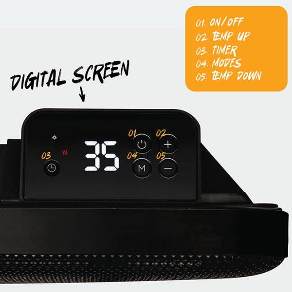 TCP 820 x 450mm 2000W Black Aluminum Panel Heater – Portable or Wall Mounted with LED Display - Image 5