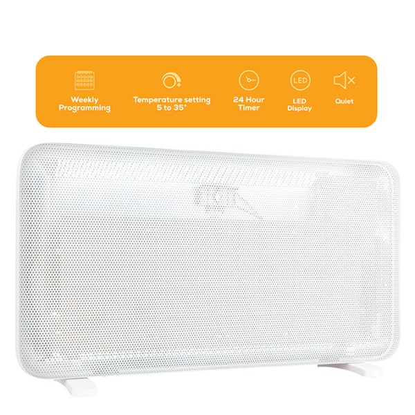 TCP 820 x 450mm 2000W White Aluminum Panel Heater – Portable or Wall Mounted with LED Display - Image 4