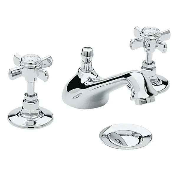 Heritage   Dawlish 3 Hole Basin Mixer with Pop up Waste   Chrome