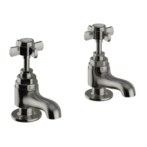 Heritage Dawlish Bath Pillar Taps   Brushed Nickel