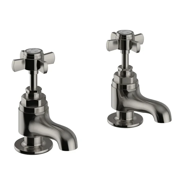Heritage Dawlish Bath Pillar Taps   Brushed Nickel