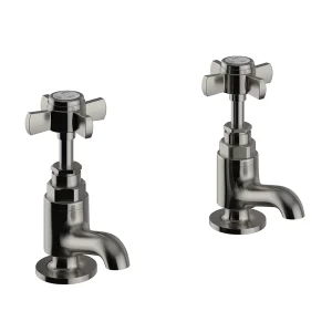 Heritage Dawlish Short Nose Basin Pillar Taps   Brushed Nickel
