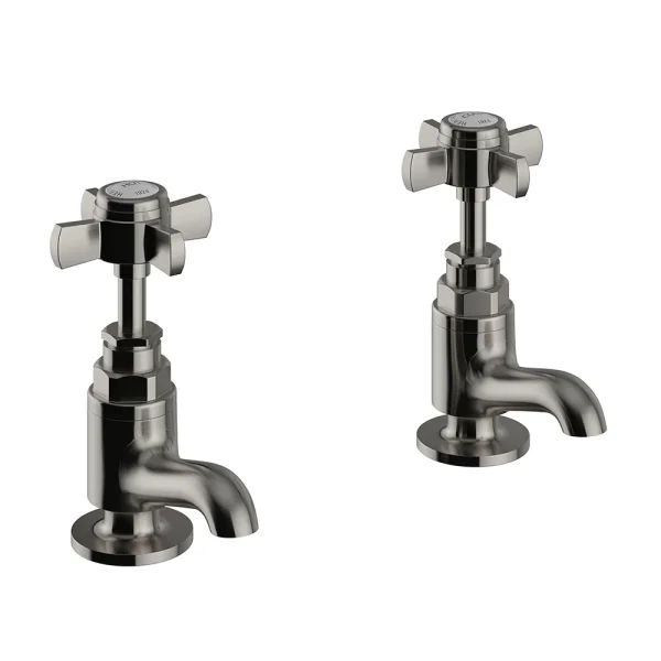Heritage Dawlish Short Nose Basin Pillar Taps   Brushed Nickel