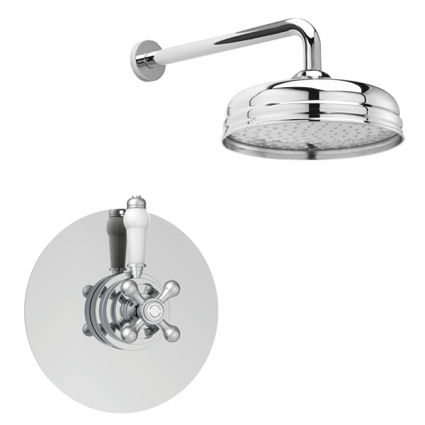 Lancaster Traditional Dual Concealed Thermostatic Shower Valve with Wall Mounted 8" Rose