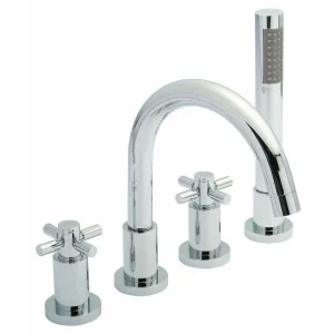 Hudson Reed   Tec Crosshead 4 Tap Hole Bath Mixer with swivel spout, shower kit & hose retainer