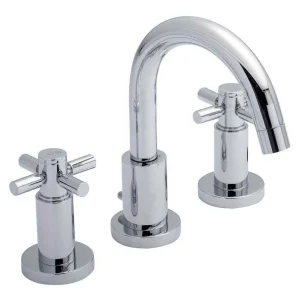 Hudson Reed   Tec Crosshead 3 Tap Hole Basin Mixer with swivel spout & pop up waste