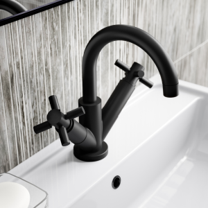 Hudson Reed Tec Crosshead Mono Basin Mixer Tap incl. Swivel Spout & Waste   Matt Black