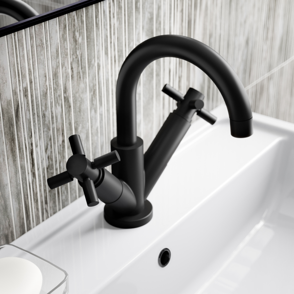 Hudson Reed Tec Crosshead Mono Basin Mixer Tap incl. Swivel Spout & Waste   Matt Black
