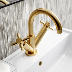 Hudson Reed Tec Crosshead Mono Basin Mixer Tap incl. Swivel Spout & Waste   Brushed Brass
