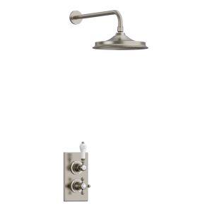 Burlington Trent Thermostatic Single Outlet Concealed Shower Valve with 9" Fixed Head   Brushed Nickel