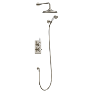 Burlington Trent Thermostatic Concealed Two Outlet Diverter Shower Valve, Hose & Handset with 9" Fixed Shower Head   Brushed Nickel