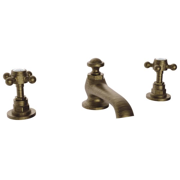 Trafalgar Crosshead 3 Hole Deck Mounted Basin Mixer & Pop Up Waste Antique Brass - Image 4