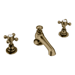 Trafalgar Crosshead 3 Hole Deck Mounted Basin Mixer & Pop Up Waste Antique Brass