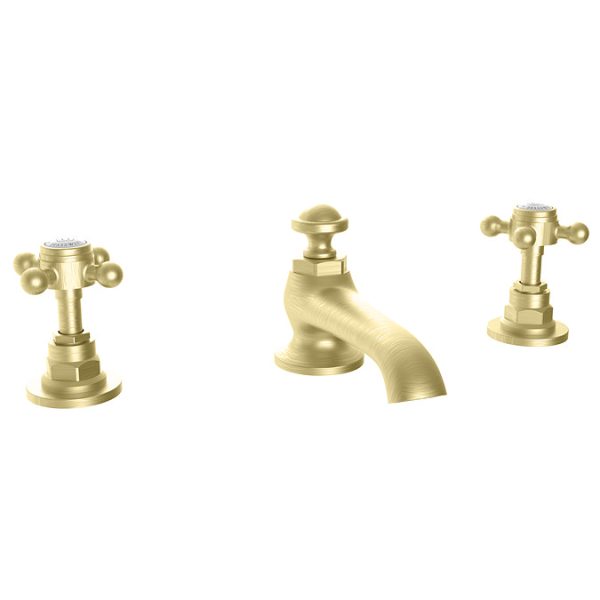 Trafalgar Crosshead 3 Hole Deck Mounted Basin Mixer & Pop Up Waste Brushed Brass - Image 4