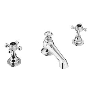 Trafalgar Crosshead 3 Hole Deck Mounted Basin Mixer & Pop Up Waste Chrome & Black