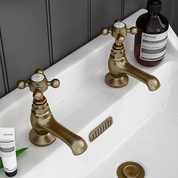 Trafalgar Crosshead Pillar Basin Taps (Pair) Antique Brass - Image 4