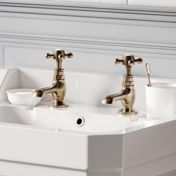 Trafalgar Crosshead Pillar Basin Taps (Pair) Antique Brass - Image 2