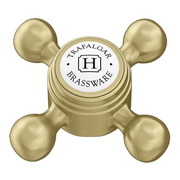 Trafalgar Wall Mounted Bath Spout and Crosshead Stop Taps Brushed Brass - Image 2