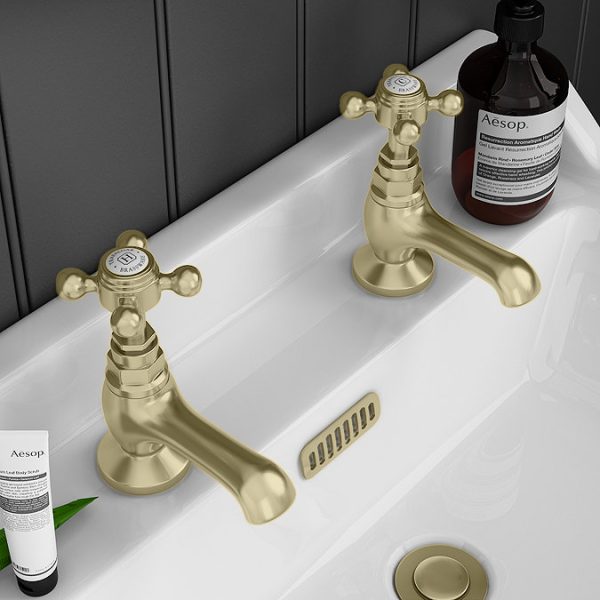 Trafalgar Crosshead Pillar Basin Taps (Pair) Brushed Brass - Image 5