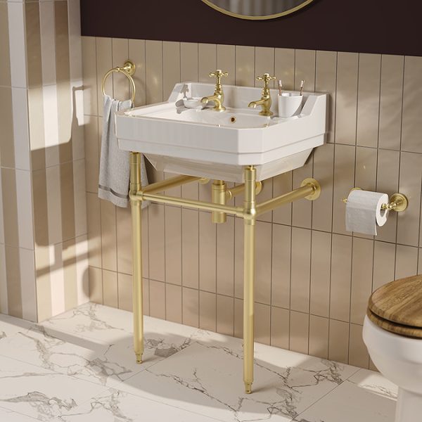 Trafalgar Crosshead Pillar Basin Taps (Pair) Brushed Brass - Image 2