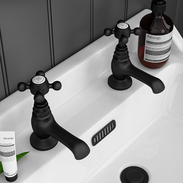 Trafalgar Crosshead Pillar Basin Taps (Pair) Matt Black - Image 5