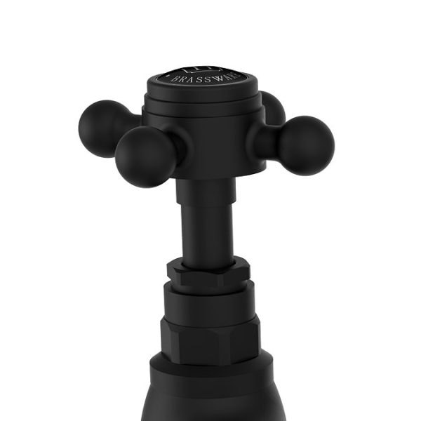 Trafalgar Crosshead Pillar Basin Taps (Pair) Matt Black & Black Indices - Image 3