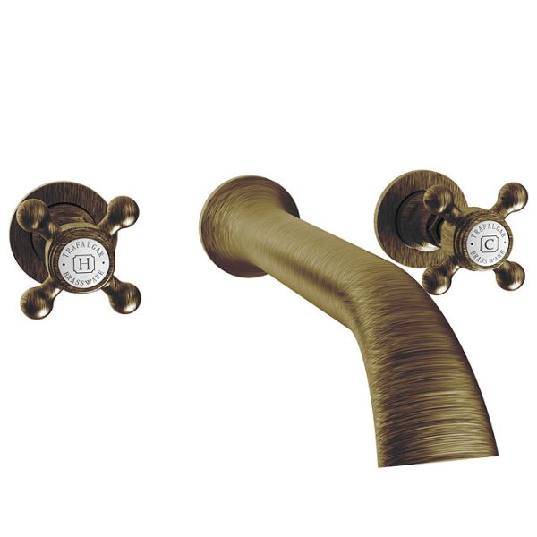 Trafalgar Wall Mounted Bath Spout and Crosshead Stop Taps Antique Brass - Image 2