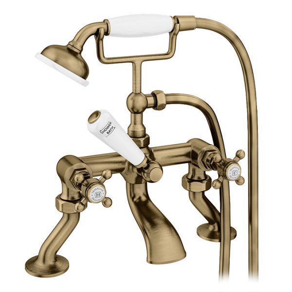 Trafalgar Crosshead Freestanding Bath Shower Mixer & Shower Kit Antique Brass - Image 5