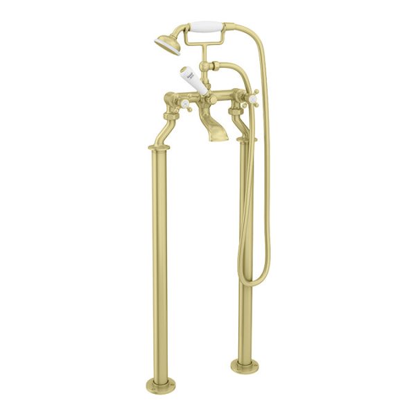 Trafalgar Crosshead Freestanding Bath Shower Mixer & Shower Kit Brushed Brass - Image 3
