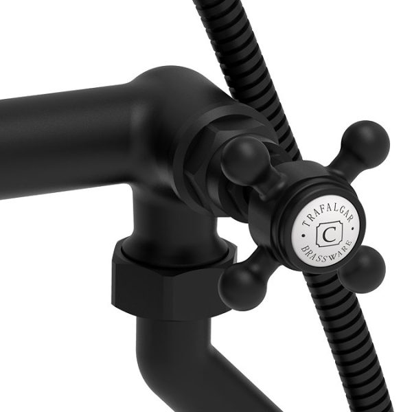 Trafalgar Crosshead Deck Mounted Bath Shower Mixer & Shower Kit Matt Black - Image 4