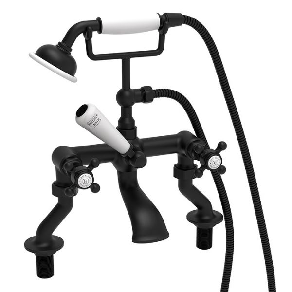 Trafalgar Crosshead Deck Mounted Bath Shower Mixer & Shower Kit Matt Black - Image 2