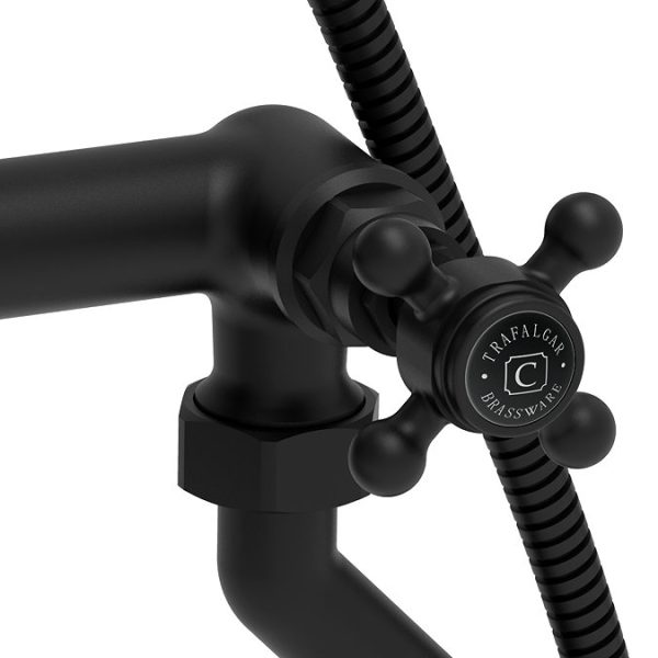Trafalgar Crosshead Deck Mounted Bath Shower Mixer & Shower Kit Matt Black & Black Indices - Image 4
