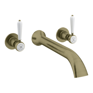 Trafalgar Lever Wall Mounted Bath Spout and Stop Taps   Antique Brass