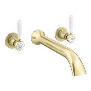 Trafalgar Lever Wall Mounted Bath Spout and Stop Taps   Brushed Brass