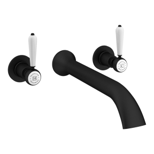 Trafalgar Lever Wall Mounted Bath Spout and Stop Taps   Matt Black