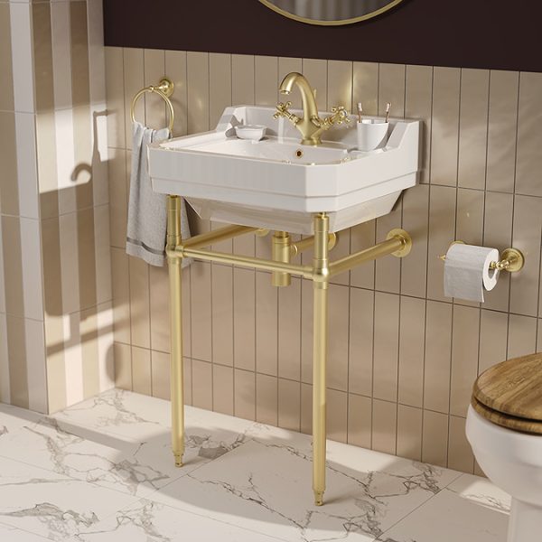 Trafalgar Crosshead Mono Basin Mixer Tap & Pop Up Waste Brushed Brass - Image 5