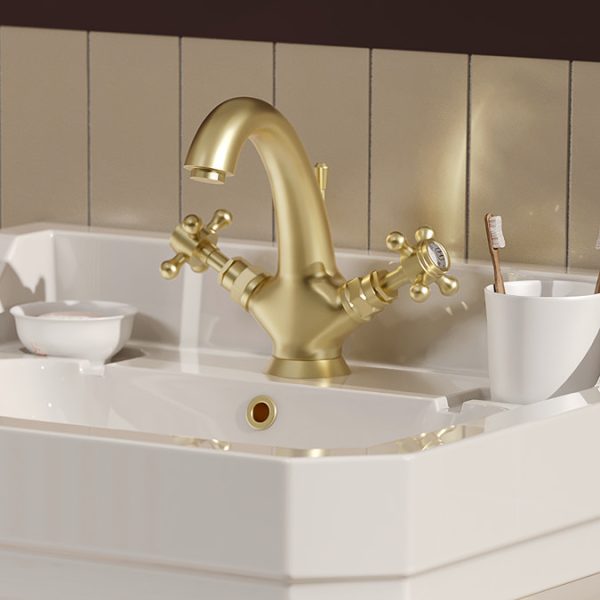 Trafalgar Crosshead Mono Basin Mixer Tap & Pop Up Waste Brushed Brass - Image 6