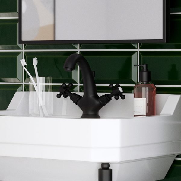 Trafalgar Crosshead Mono Basin Mixer Tap & Pop Up Waste Matt Black - Image 2