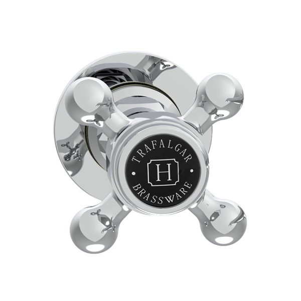 Trafalgar Wall Mounted Bath Spout and Crosshead Stop Taps Chrome & Black - Image 3