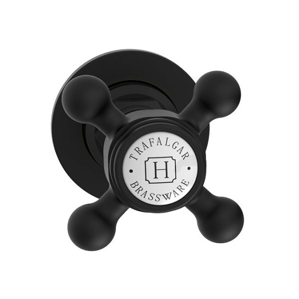 Trafalgar Wall Mounted Bath Spout and Crosshead Stop Taps Matt Black - Image 3