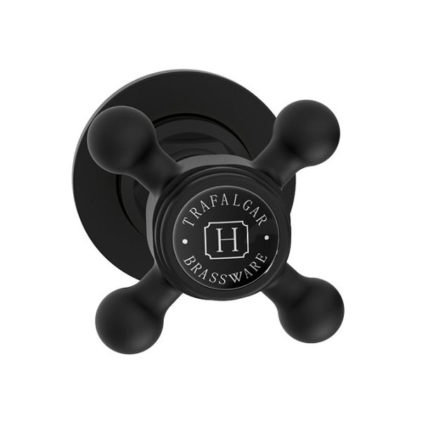 Trafalgar Wall Mounted Bath Spout and Crosshead Stop Taps Matt Black & Black Indices - Image 3