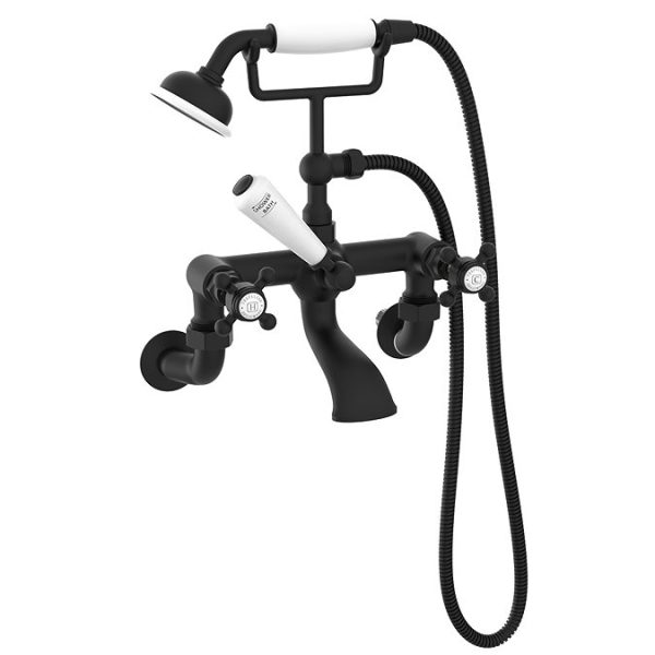 Trafalgar Crosshead Wall Mounted Bath Shower Mixer & Shower Kit Matt Black - Image 2