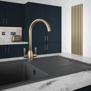 The Tap Factory Brushed Brass Vibrance Duo Kitchen Mixer Tap Grey