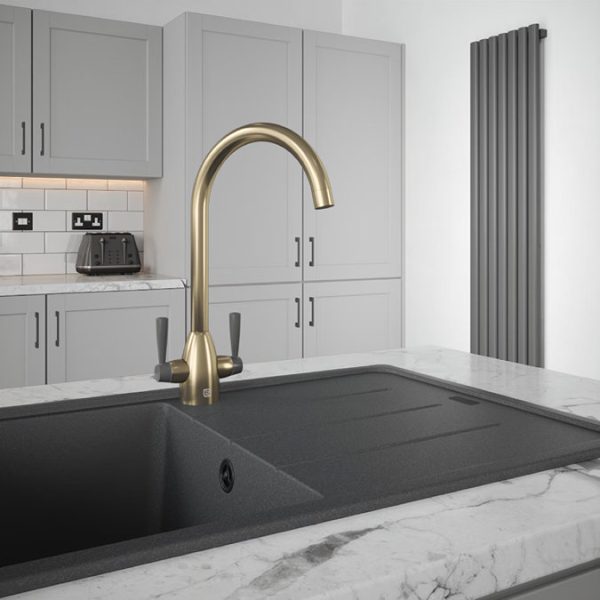 The Tap Factory Brushed Brass Vibrance Duo Kitchen Mixer Tap Grey - Image 2