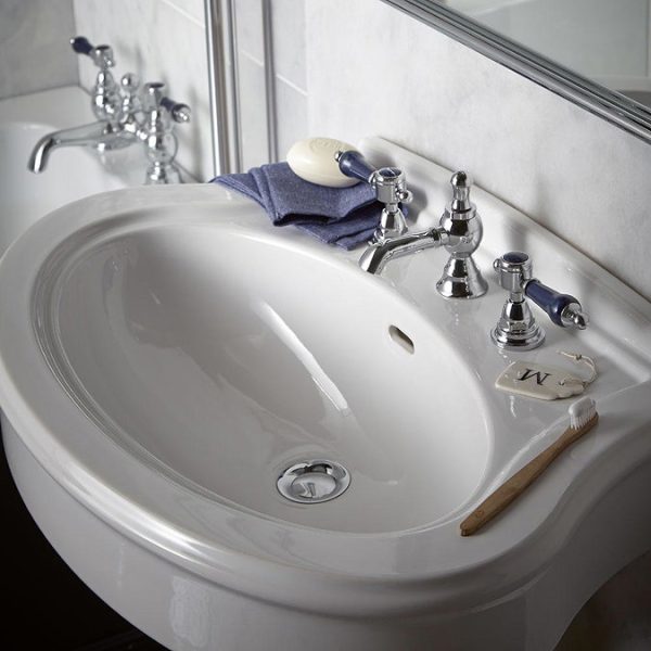 Heritage Glastonbury Midnight Blue 3 Hole Basin Mixer with Pop up Waste - Image 3