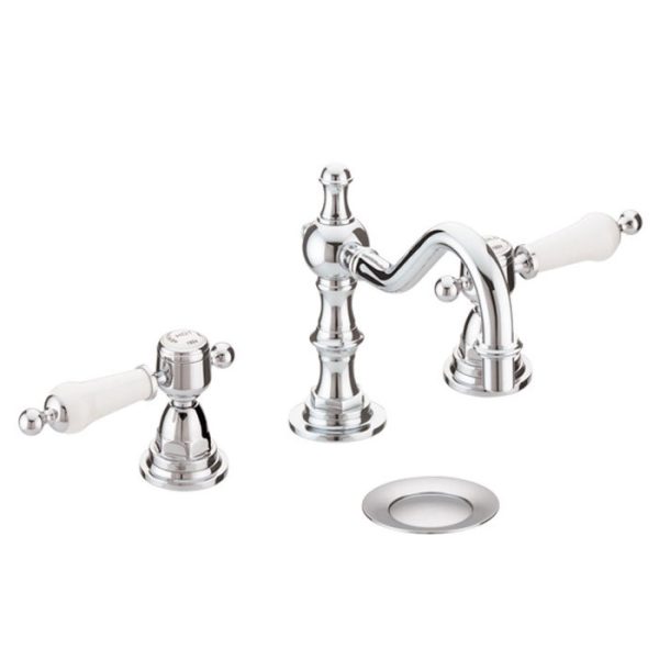 Heritage Glastonbury 3 Tap Hole Swivel Spout Basin Mixer with Pop up Waste   Chrome