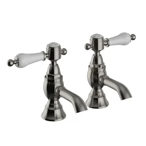 Heritage Glastonbury Basin Pillar Taps   Brushed Nickel