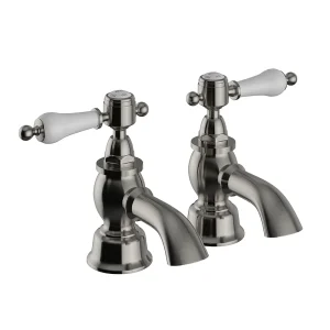 Heritage Glastonbury Bath Pillar Taps   Brushed Nickel