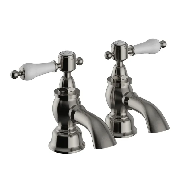 Heritage Glastonbury Bath Pillar Taps   Brushed Nickel